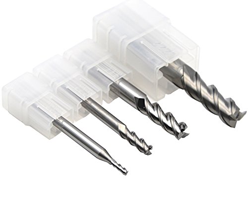 Wokesi Pack of 4,2 4 6 8mm Blade Diameter,3Flutes,Solid Tungsten Carbide Square Nose End Mill Router Bits Cutter for Aluminium Copper Alloys CNC Lathe Milling Tools(2/4/6/8mm HRC55)