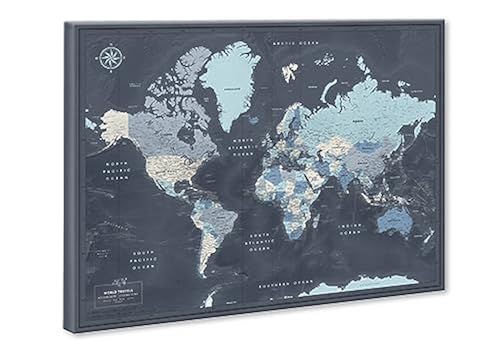 World Travel Map Push Pin on Canvas - Detailed World Map Pin Board ...