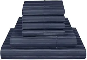 King 1000 TC Cotton Rich Sheet Set Satin Stripes Wrinkle Resistant-Extra Deep Pocket with TightFit 1-Inch Elastic-Fits Mattress Upto 17