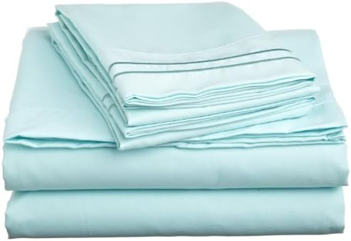 Lamma Loe's Silky Soft Luxurious Supreme Microfiber 4-Piece Sheet Set with Embroidered Pillow Cases, King, Light Blue/Aqua
