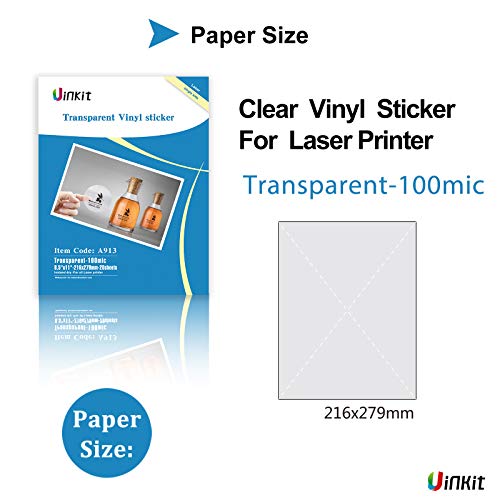 Uinkit Printable Clear Vinyl Sticker for Laser Printer 8.5 x11 Full ...