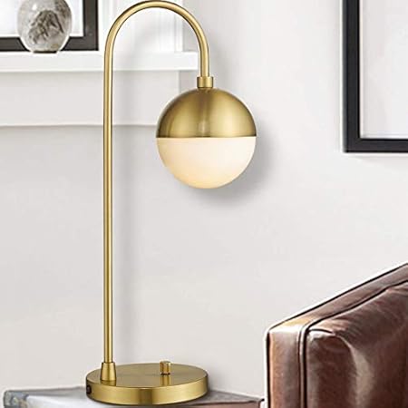 Hhord Modern Gold Table Lamp With White Glass Globe Lms Gold Desk Light Bedside Lamp With Brushed Brass Finished For Living Room Office Nightstand Dimmable Switch Amazon Co Uk Kitchen Home