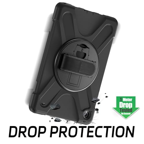 zenrich - Funda Protectora para Samsung Galaxy Tab A9 de 8.7 Pulgadas (SM-X110/SM-X115), Resistente a Golpes de Cuerpo Completo con Soporte Giratorio, Correa de Mano/Hombro para Tab A9, Color Negro