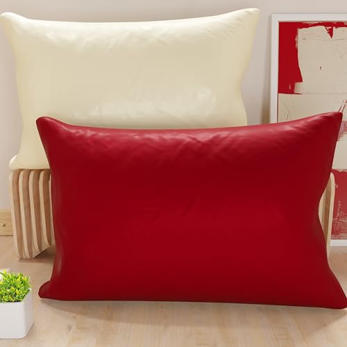 PETTI Artigiani Italiani - Pair of Microfiber Pillowcases 80x40 cm, Bedroom Cushions, Sofa, Set of 2 Cushion Covers, Double Face Cream and Burgundy Pillowcase