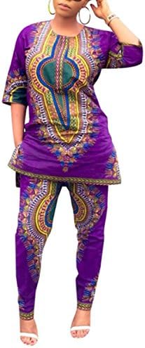 Women Fashion African Print Dashki Blouse Top Legging Pant Outfit Two Pieces Set