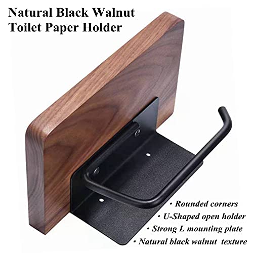 Toilet Paper Holder with Black Walnut Wooden Shelf for Bathroom, Wall