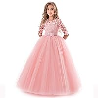 ZJQY Girls Princess Length Dress Wedding Party Evening Formal Pegeant Dance Gown - Gift for Girls 5-6 Years Old（Pink）