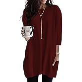 Poetsky Womens 3/4 Sleeve Tunics or Tops to Wear with Leggings Long Shirts Blouses with Pockets S-3XL