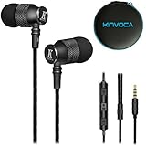 KINVOCA Wired Metal In Ear Earbuds Headphones with Microphone Volume and Case, Bass Stereo Noise Isolating Inear Earphones Ear Buds for Cell Phones, Aluminum Alloy, Carabiner, 3.5mm Jack, Black