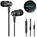 KINVOCA Wired Metal In Ear Earbuds Headphones with Microphone Volume and Case, Bass Stereo Noise Isolating Inear Earphones Ear Buds for Cell Phones, Aluminum Alloy, Carabiner, 3.5mm Jack, Black