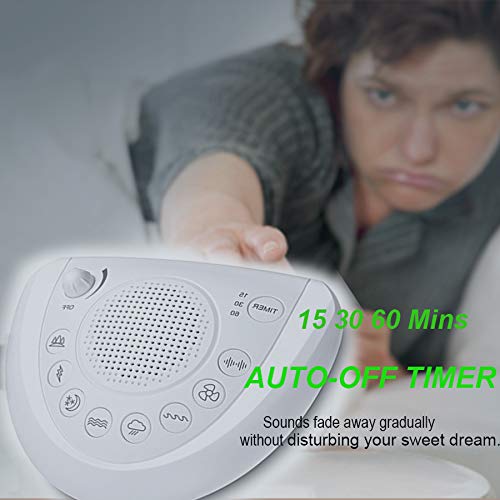 White Noise Sound Machine, Sleep Relax Sound Machine with 8 Soothing Nature Sounds,Ocean,Wave,Rain,Forest Sound,3 Auto-Off Timer Option,Battery or Adapter Operated-White