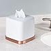 mDesign Square Metal Paper Facial Tissue Box Cover Holder for Bathroom Vanity Countertops, Bedroom Dressers, Night Stands, Home Office Desks, Tables - White/Rose Gold