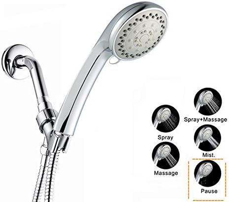 TOOLTOO Handheld Shower Head Set –High Pressure Adjustable 5 Setting Shower Combo With On/OFF Switch and Flexible Shower Hose, Mount, Gasket, Tapes, Set of 5, Chrome