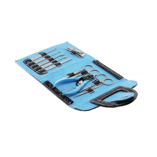PUEEN Black Crocodile 11 Pcs Stainless Steel Manicure & Pedicure Kit, Travel & Grooming Set, Personal Care Tools in Black Roll Up Vegan Leather Case-BH000011 - Thumbnail 3