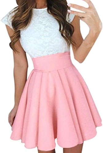 Hot Sale ! Beautiful Womens Ball Gown Party Cocktail Mini Skirt, Ninasill Exclusive Ladies Summer Skater Skirt Dress (L, Pink)
