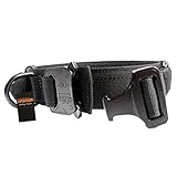 Pettom Tactical Dog Adjustable Collar Military Training Molle Nylon Dog Collar Leash With Handle Steel Buckle 1.5'' (L, Black)