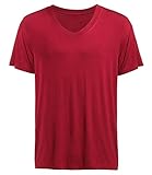 Latuza Men's V-neck Bamboo Elastic T-Shirt, Wine Red, Medium