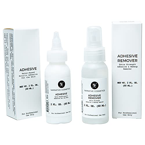 Narrative Cosmetics Adhesive & Adhesive Remover Kit, Professional Bonding Glue for SFX Makeup & Prosthetics with Extra-Strength Remover, 2 Fl. Oz. Bottles