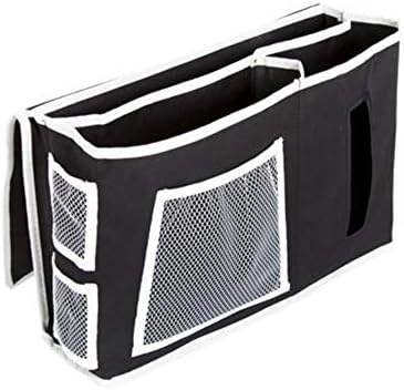Blue Bright Bedside Bed Sofa Storage Organizer Holds Remotes Books Phones Tissue Flashlight Arm Reachable Caddy 6 Pockets Black Color with White Trim.