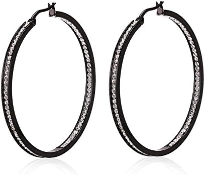 Stacey Black Stainless Steel Hoop Earring Set with Rhinestone Half Outside and Half Inside (40mm(Diameter))