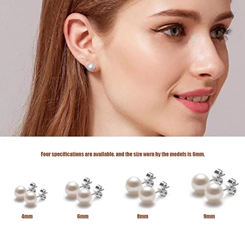 BOZONY White Pearl Stud Earrings Set, Hypoallergenic 925 Sterling Silver Earrings Studs for Women Girl