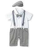 HeMa Island HMD Baby Boy Gentleman Bowtie Tuxedo Onesie Jumpsuit Overall Romper with Hat （0-18M） (Grey, 80(6-9 Month))