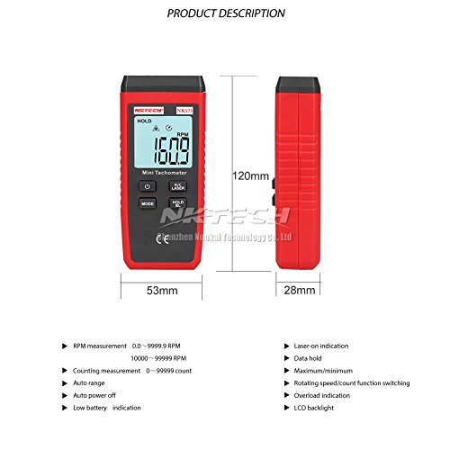 image for NKTECH NK373 Digital Laser Tachometer Mini Non-Contact Signal Trigger 