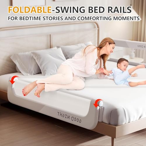 180cm*78cm Foldable Toddler Bed Side Rails, Baby Kids Safety Guard for Twin, Full, Queen Bunk King Size Swing Down Crib, Grey