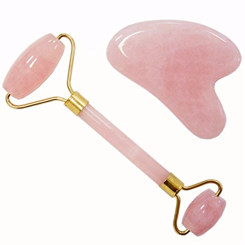 New 100% Natural Rose Quartz Jade Roller & Gua Sha Set | Real Jade Roller For Face & Body Massage Therapy Skin Care | Anti Aging Jade Roller| Rejuvenate Facial Skin Massager | Gua Sha Tool - by OMO