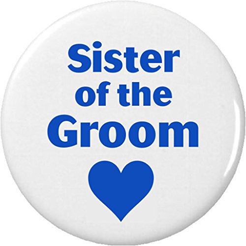 Sister of the Groom Blue Heart 2.25' Large Button Pin Wedding Bridal Party