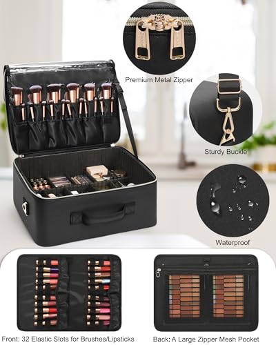 Relavel Makeup Bag Extra Large Makeup Bag Professional Makeup Artist Bag: Inside, Travel Cosmetic Storage Box with 4 Small Portable Pockets and