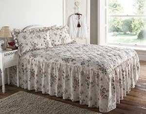 Diana Cowpe Luxury Printed Quilted King Bedspread Set with 22inch Valance - Rose Garden Design