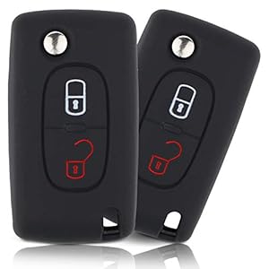ASARAH Premium siliconen sleutelhoes compatibel met Peugeot, beschermhoes autosleutelcover – zwart PE 2BKB