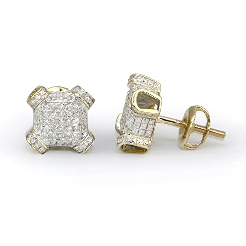 White Diamond Square Cube Plain shape Men's Stud Earrings 0.40ct, 9mm in 10k Yellow Gold