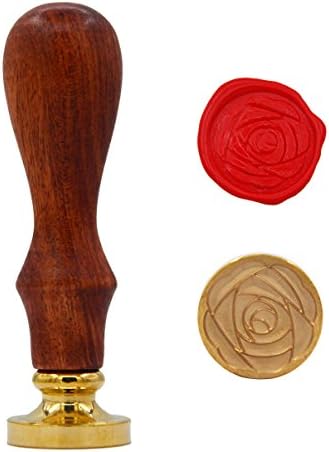 GZZOU Vintage Style Wooden Handle Rose Initial Wax Classic Sealing Wax Seal Stamp (Rose-03)