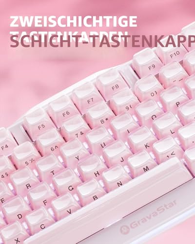 GravaStar Mercury K1 Mechanical Keyboard with Aluminium Frame, 75% Wireless Gaming Keyboard, Hot Swap Custom Keyboard with Button, Gasket, RGB Tri-Mode Keyboard, PBT Keycaps, 8000 mAh - Colour Gradient Pink