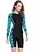 Swimsuit for Women Design One Piece Long - sleeve Surfing Suit Sun Protection, Short Leg Cover - Blue, M for Height 64 inch - 66 inch