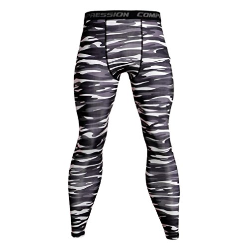 Longay Men Camouflage Sport Leggings Gyms Compression Fitness Workout Sweat Tight Pants Trousers (XXL, Gary)