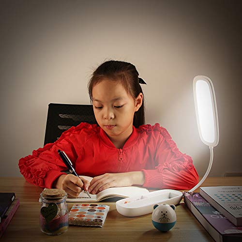 Led Desk Lamp Multi-Function As Pencil Case and Mobile Phone Holder, Soft and Eye-Protecting, Three-Speed Adjustable Light Table Lamp(White)