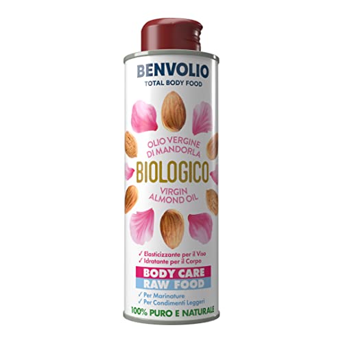 Olio di Mandorla Biologico Benvolio 1938 Bio 250 ml -100% Puro Naturale Olio di Mandorle Dolci Uso Alimentare e Cosmetico | Organic Almond Oil 100% Pure Natural