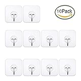 Adhesive Hooks, Nail free Ceiling hanger for kitchen and bathroom Transparent Heavy Duty Wall Hooks (10/Pcs)