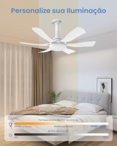 Ventilador de Teto com Luz 28", Instalação Fácil, Fluxo de Ar Potente, Motor DC Reversível, 6 Velocidades e Controle Remoto