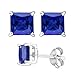 14K White Gold Plated Sterling Silver Brilliant Princess Square Synthetic Saphire Stud Earrings - Premium Cubic Zirconia in White Gold Total weight 2.00 Carat