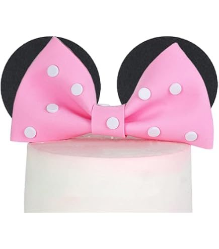 Décorations Gâteau Souris Rose LaVenty - Toppers Oreilles Arc Et Boules Pour Anniversaire Filles Et Baby Shower