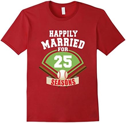 Mens 25th Wedding Anniversary T-Shirt Baseball Couple Gift Shirt XL Cranberry