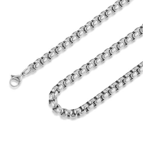 HZMAN 3mm Rolo Chain for Men Women Silver Stainless Steel Men's Chain Necklace Round Box Link Chain Necklace 16-30 Inch (24in)