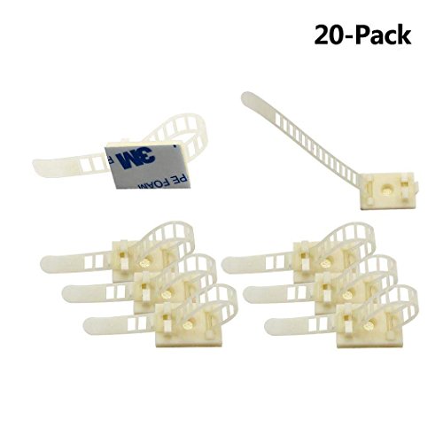 Eiito (White 20-Pack) Wire Clips Cable Clamps Adjustable 3M Self-Adhesive Nylon Cable Multipurpose Cable Clips for wire management