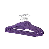 FuLov Premium Hangers, Pack of 20, Non Slip Clothes Suit Velvet Adult Space Saving, Notches 360 Rotating Chrome Hook with Accessory Bar, for Men and Women Clothes,Purple