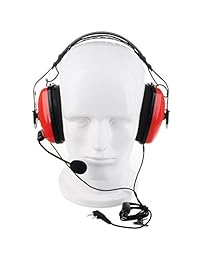 KENMAX Auriculares con cancelación de ruido de 2 pines con micrófono PTT para Walkie Talkie Kenwood Puxing Wouxun Baofeng (rojo)