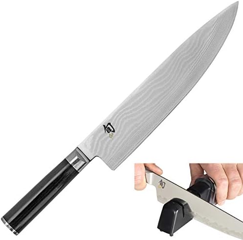Amazon Com Shun Dm0707 Classic Stainless Steel Chef S Knife 10 Inch Kai Diamond And Ceramic Retractable Knife Sharpener Bundle Kitchen Dining